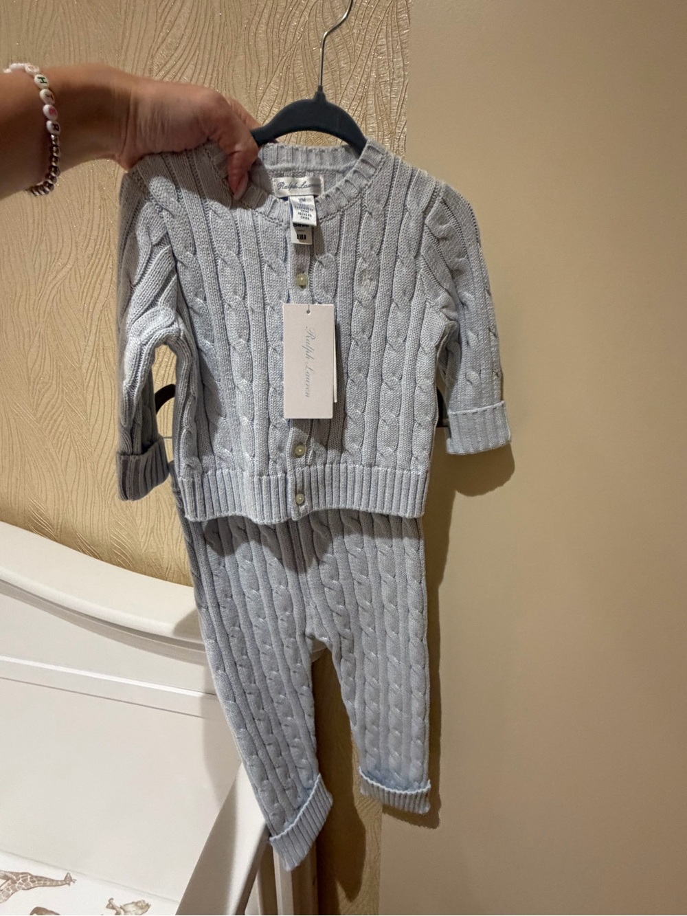 Polo by Ralph Lauren Light Gray Cable-Knit Kids Pajama Set